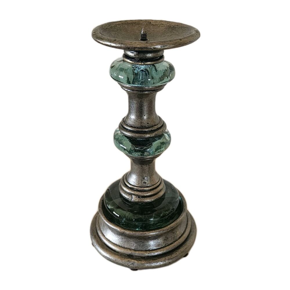 Vtg Art Glass Recycled Steel Brutalist Candlestick Candle Holder Palacek 9”